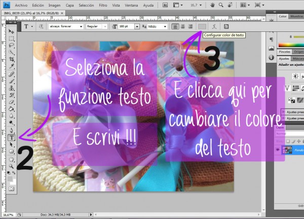 Seleziona la funzione testo e clicca sul rettangolo per cambiare il colore