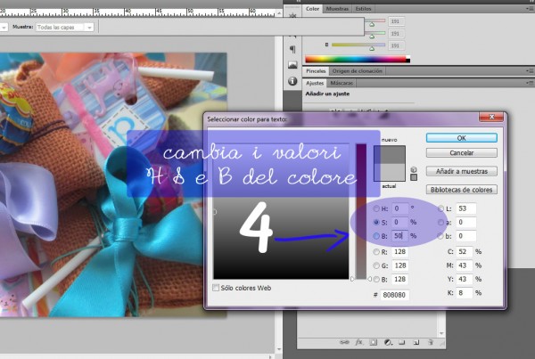 Cambia i valori H S e B del colore